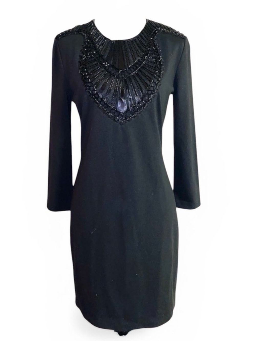 French connection NWT beaded embellished long sleeve black dress, size Small